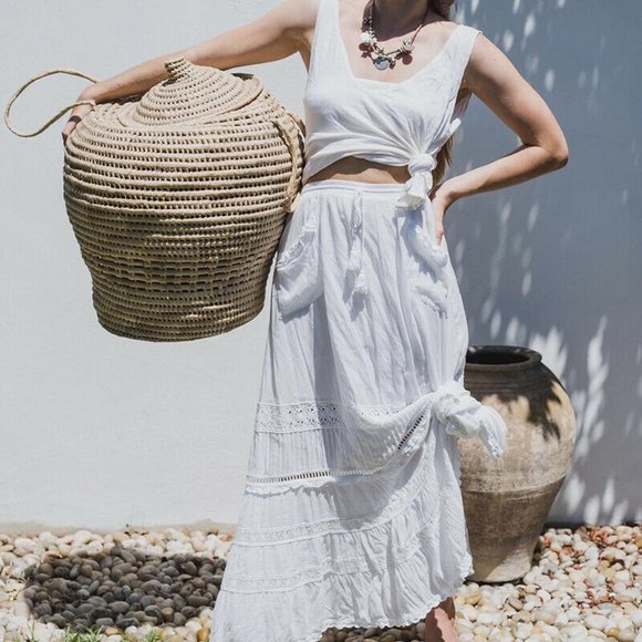 New Bohemian White Lace Tassel Tie Maxi Skirt - Picture 5 of 6